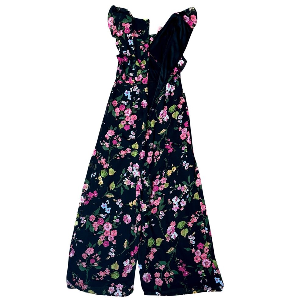 Lulus Blooming Love Black Floral Print Jumpsuit Ruffled Chiffon Women's Size S - Picture 8 of 11